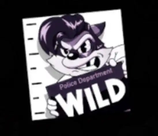 Cartoon wild symbol of a mugshot raccoon with “WILD” text for Le King slot.
