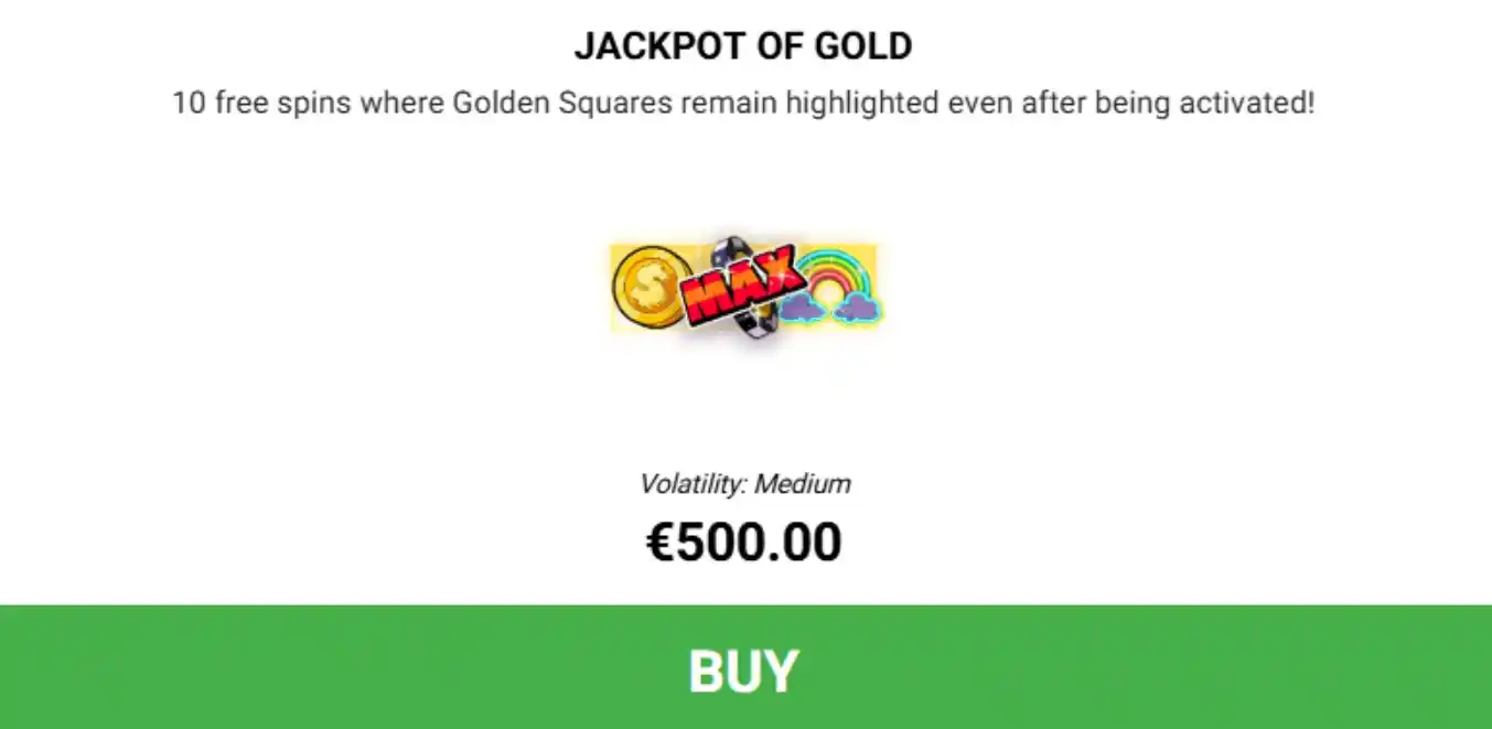 Jackpot of Gold bonus with MAX chip and €500.00 cost on Le King slot.
